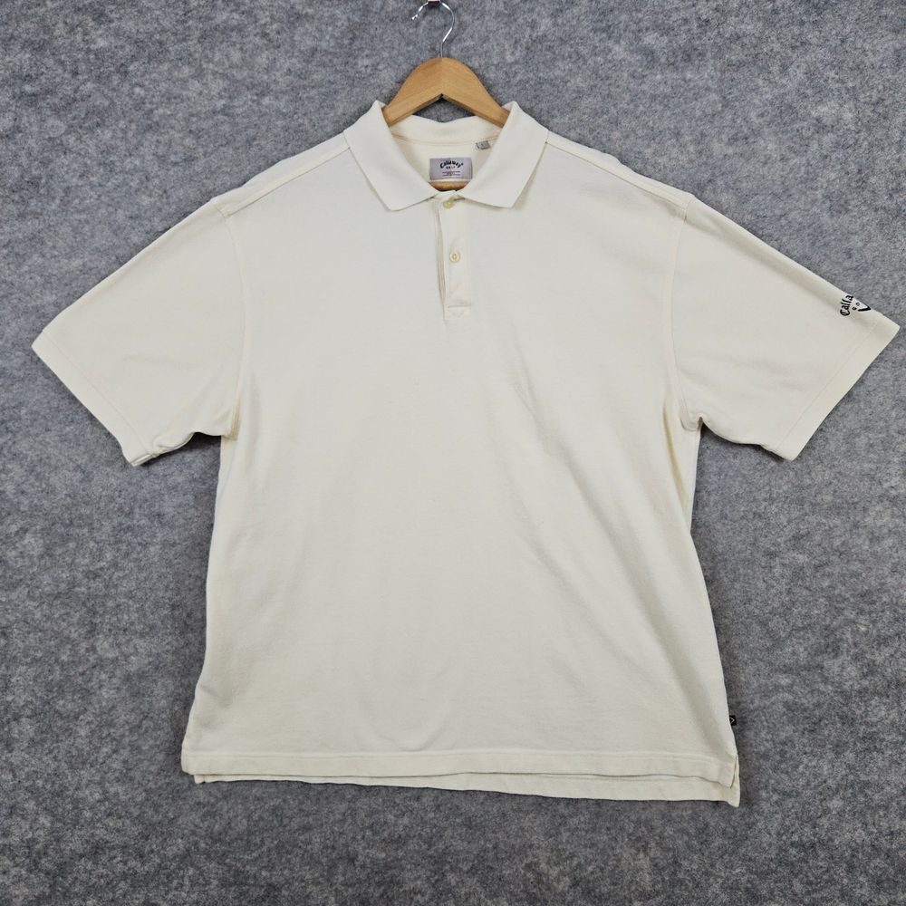 Callaway Golf Men's Ivory/Cream Polo Shirt Size L 100%โ Cotton Preppy Activewear